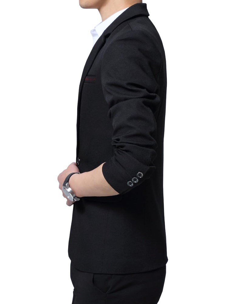 DAVID.ANN Men's Casual Blazer Jacket Slim Fit Sport Coats Lightweight One Button Suit Jacket,#1 Black,Medium - Image 4